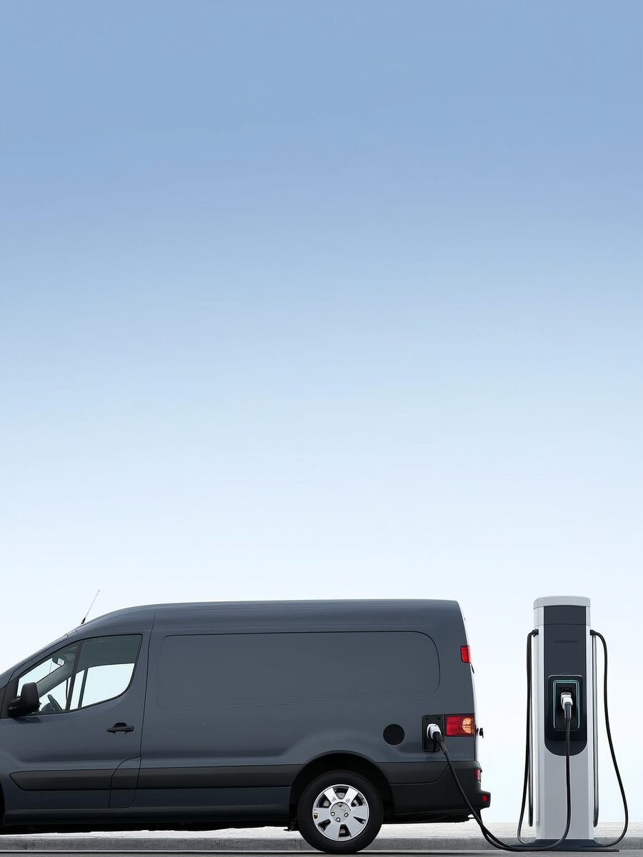 Electric van charging at a station