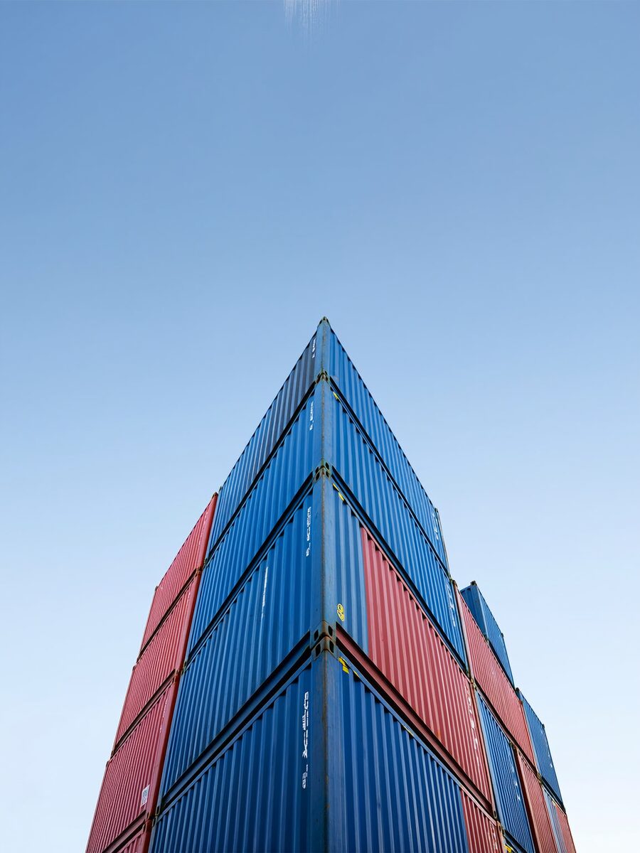 Stacked shipping containers at a port terminal